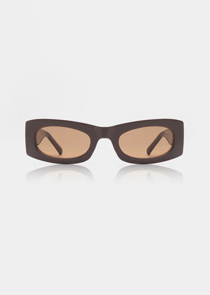 Sunglasses with a chocolate frame and lenses on a white background