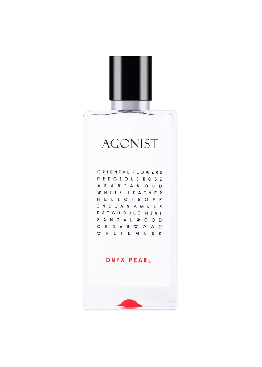Perfume bottle labeled 'AGONIST' on a white background