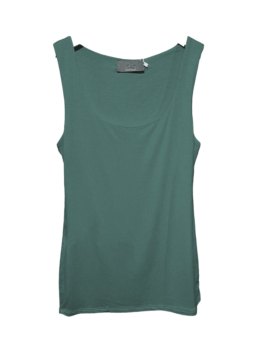 Green tank top with a tag on a white background