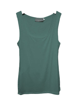 Green tank top with a tag on a white background