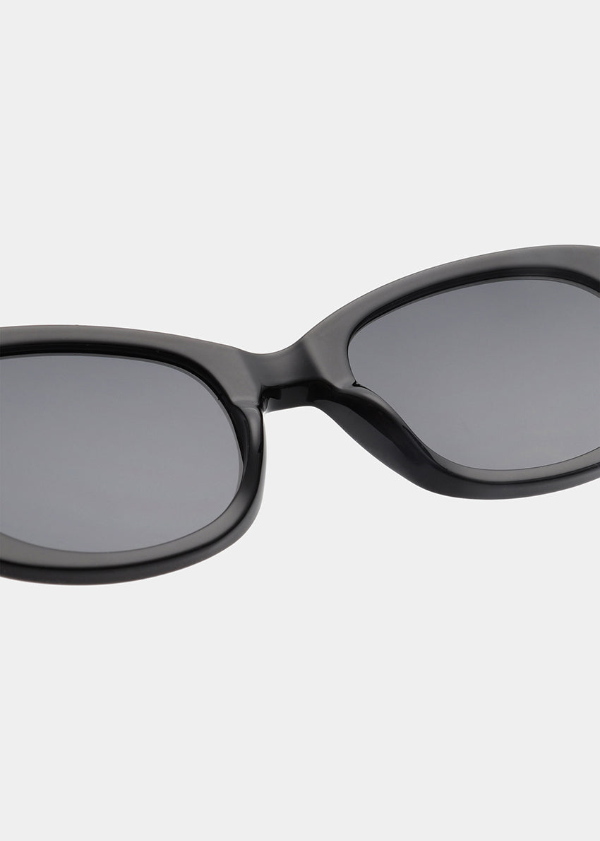 Black sunglasses with dark lenses on a white background