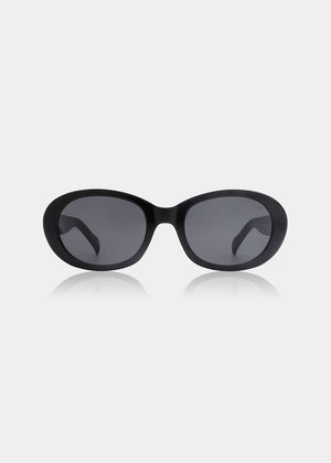 Black sunglasses with a reflective surface on a white background
