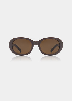 Brown sunglasses with a reflective surface on a white background
