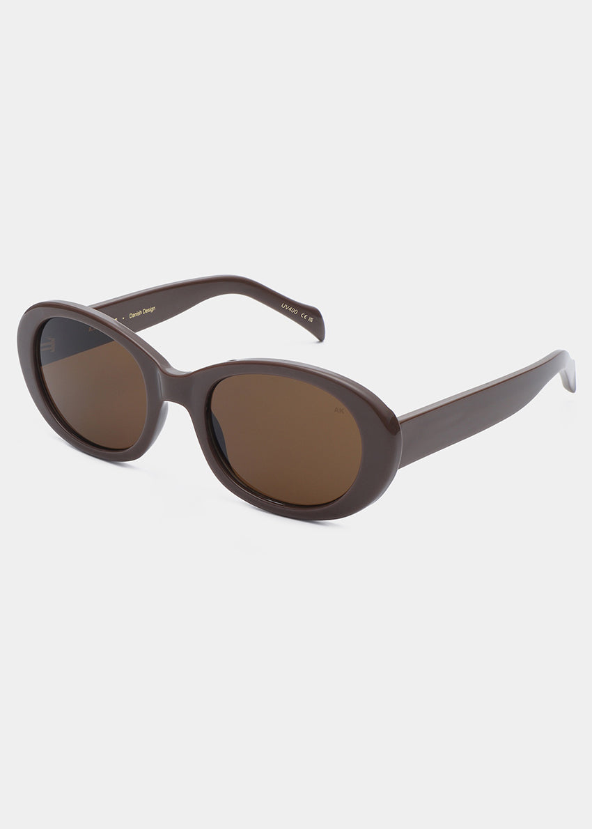 Brown sunglasses with a white background