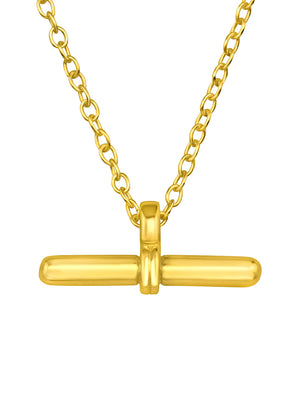 A gold-toned bar necklace with a silver plated chain.