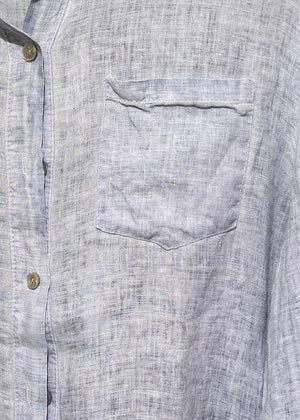 Close-up of a blue textured shirt with a pocket