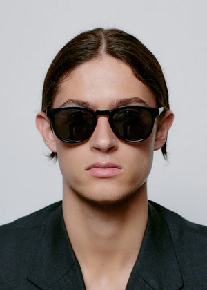 Person wearing dark sunglasses against a plain background
