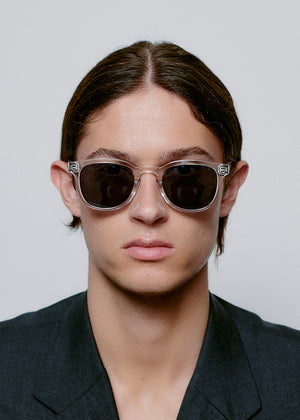 Person wearing dark sunglasses against a plain background