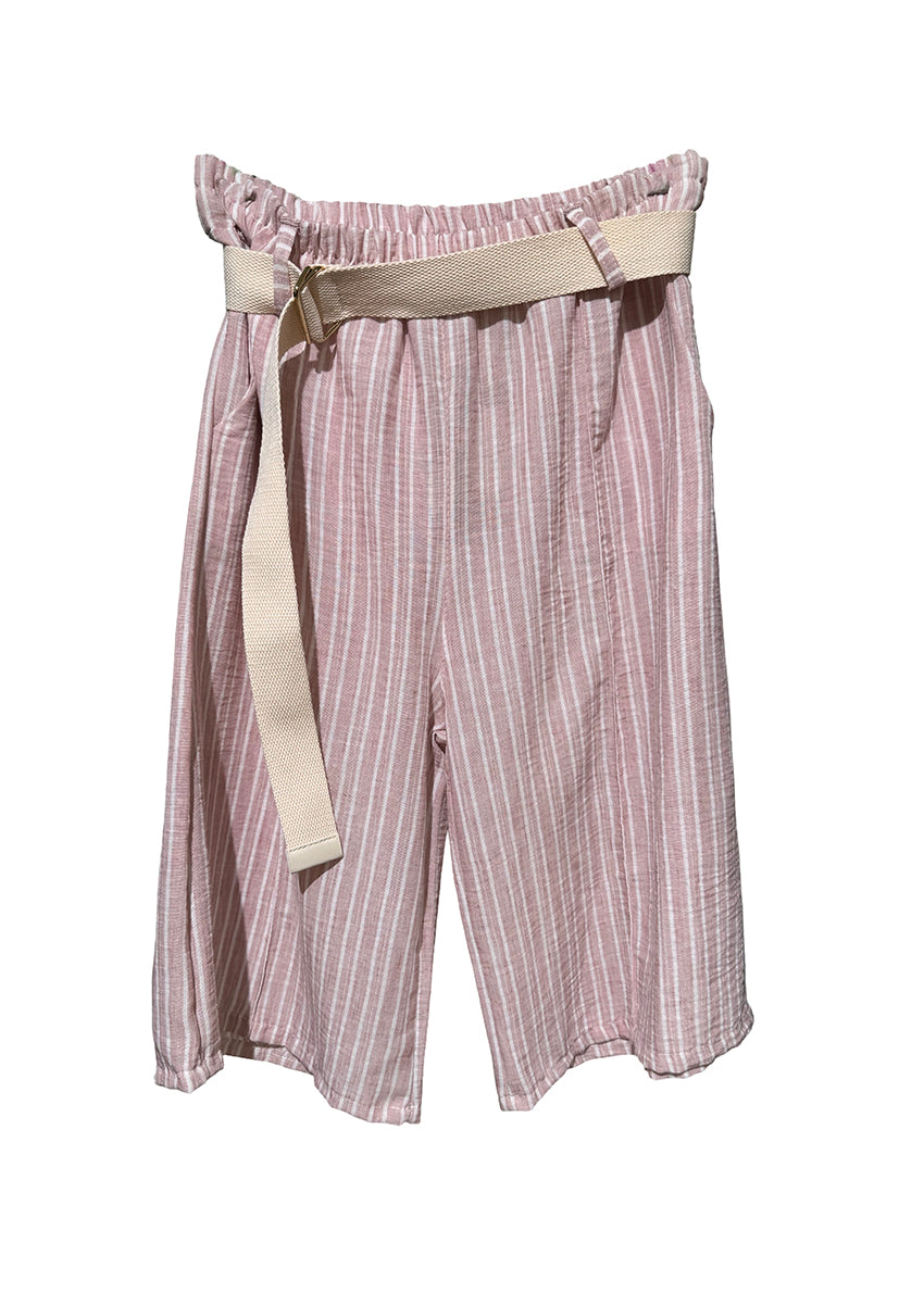 Striped pants with a belt on a white background
