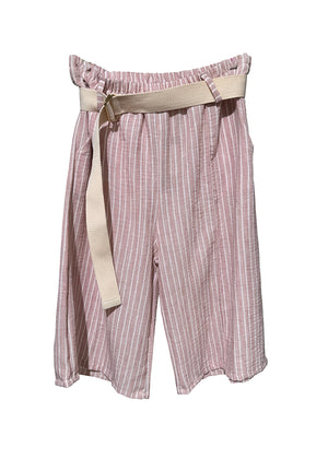 Striped pants with a belt on a white background