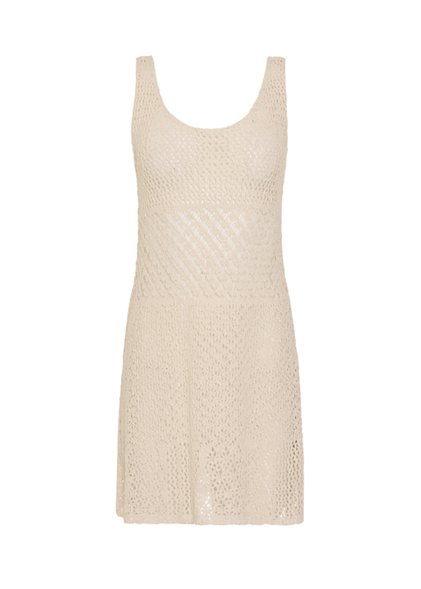 Beige sleeveless dress on a white background
