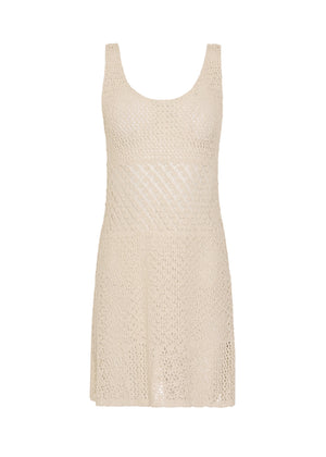 Beige sleeveless dress on a white background