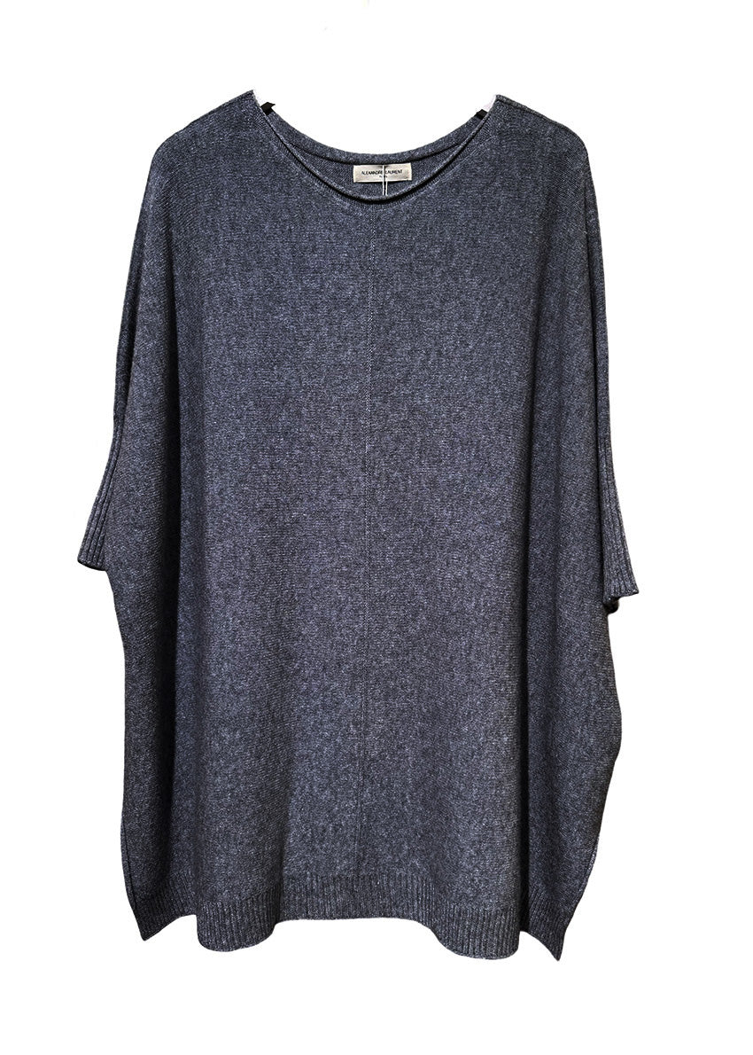 Boat neckline sweater - sweater with dolman 3/4 sleeves, ribbed trims, light texture, soft feeling, knitted poncho style, elegant, plain, casual and very easy to wear