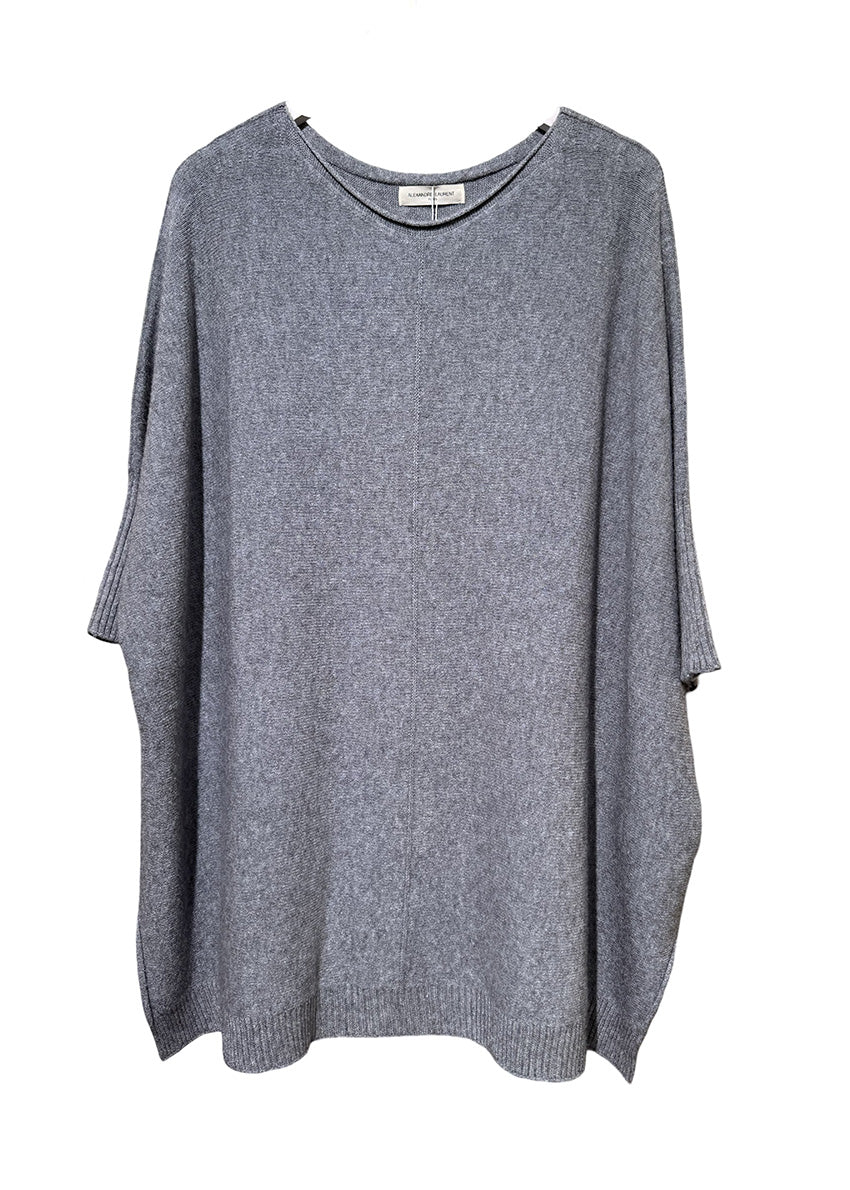 Boat neckline sweater - sweater with dolman 3/4 sleeves, ribbed trims, light texture, soft feeling, knitted poncho style, elegant, plain, casual and very easy to wear