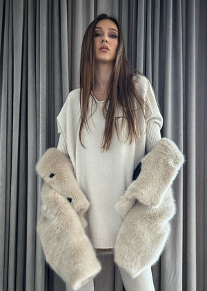 Boat neckline sweater - sweater with dolman 3/4 sleeves, ribbed trims, light texture, soft feeling, knitted poncho style, elegant, plain, casual and very easy to wear
