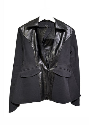 Black jacket with leather accents on a white background