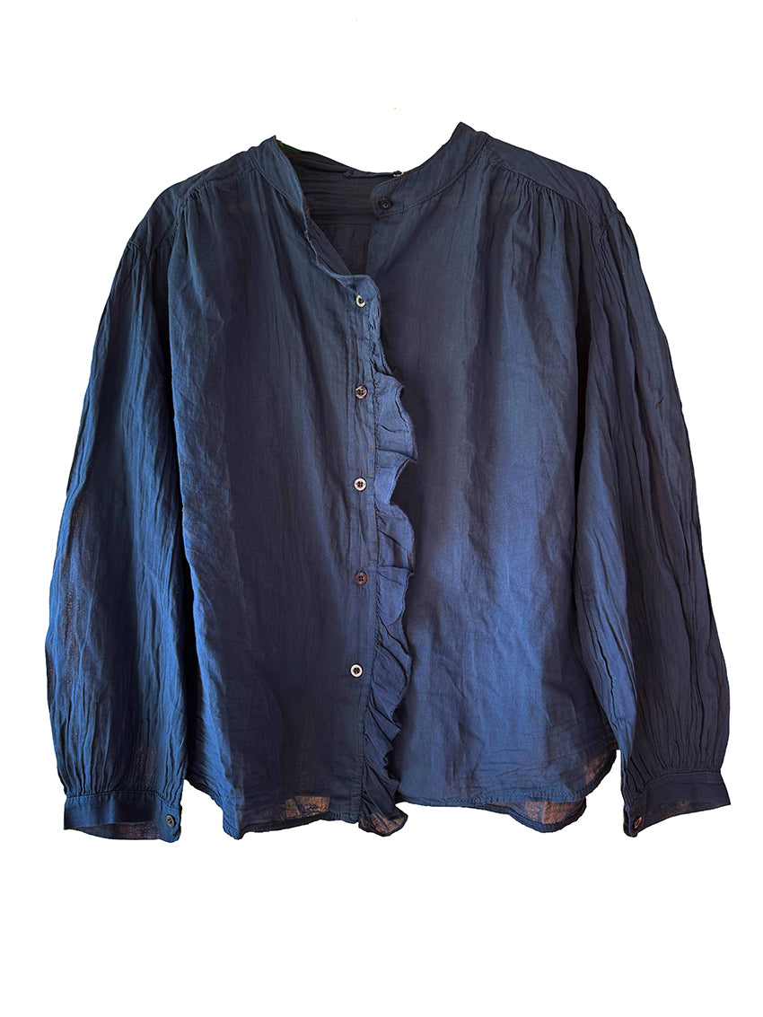 Blue shirt with long sleeves on a white background