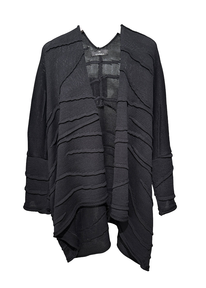 Black textured cardigan on a white background