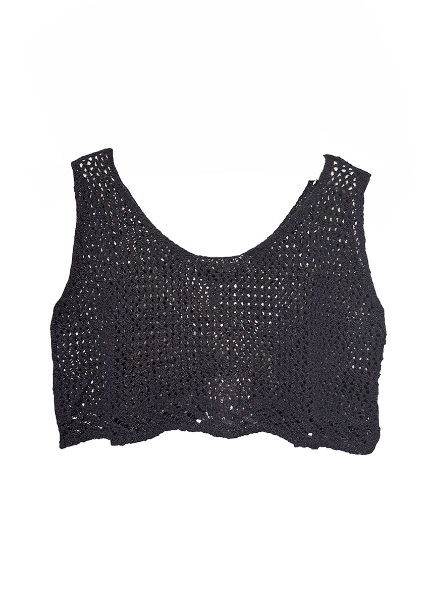 Black crochet top on a white background