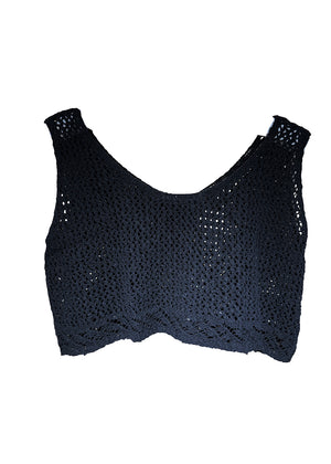 Black crochet top on a white background