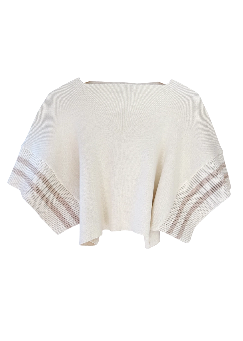 Knit short – sleeved crop top made of 100% Greek cotton in a loose fit. It features a design with details of stripes.