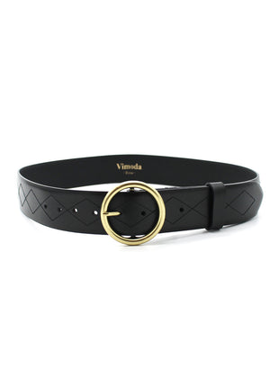 A classic leather belt with mettalic loop, rounded, great quality, created with much attention for details. 