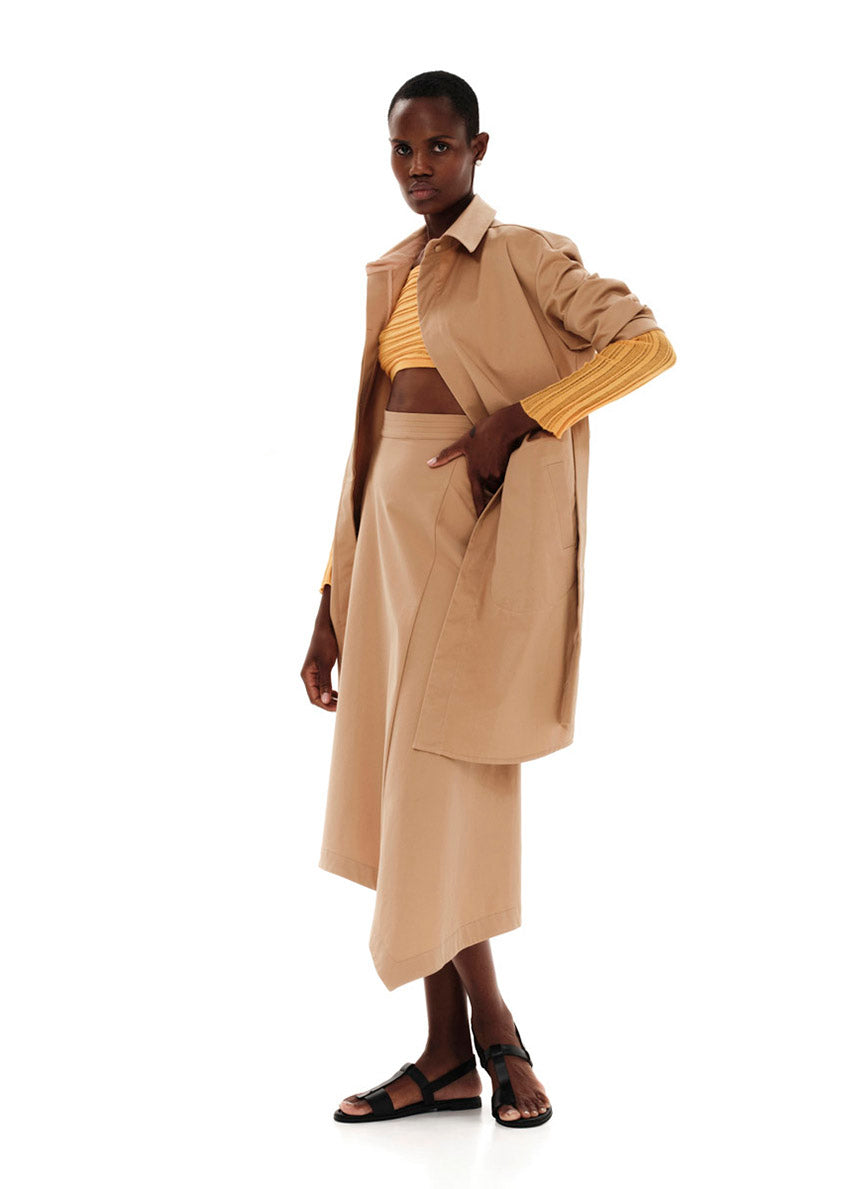 Midi high-waisted asymmetrical skir