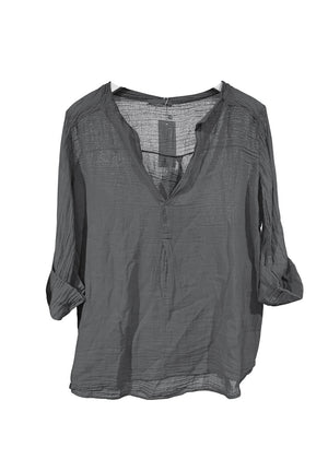 Gray blouse with a V-neck and long sleeves on a white background