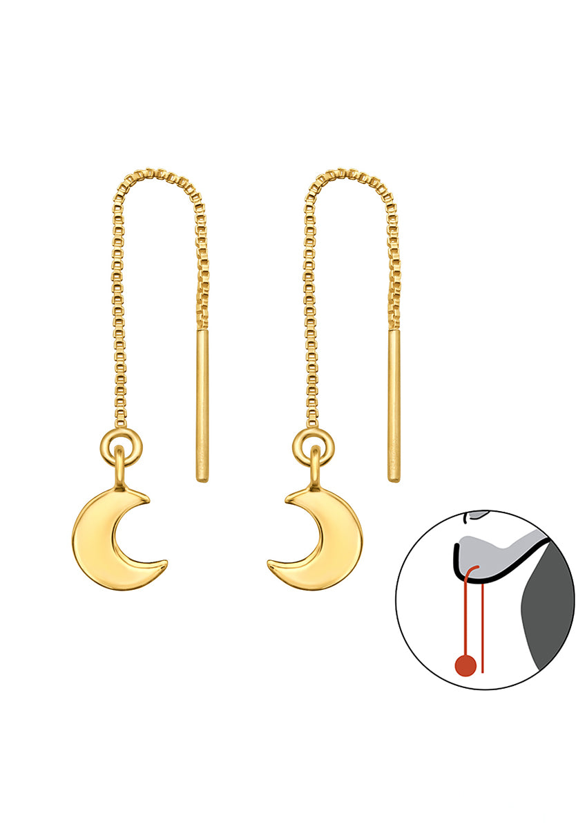 Moon gold earrings on a white background 