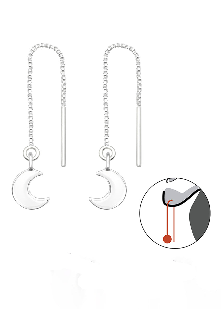 Moon silver earrings on a white background 