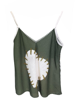 Green tank top with a white heart in middle on a white background 
