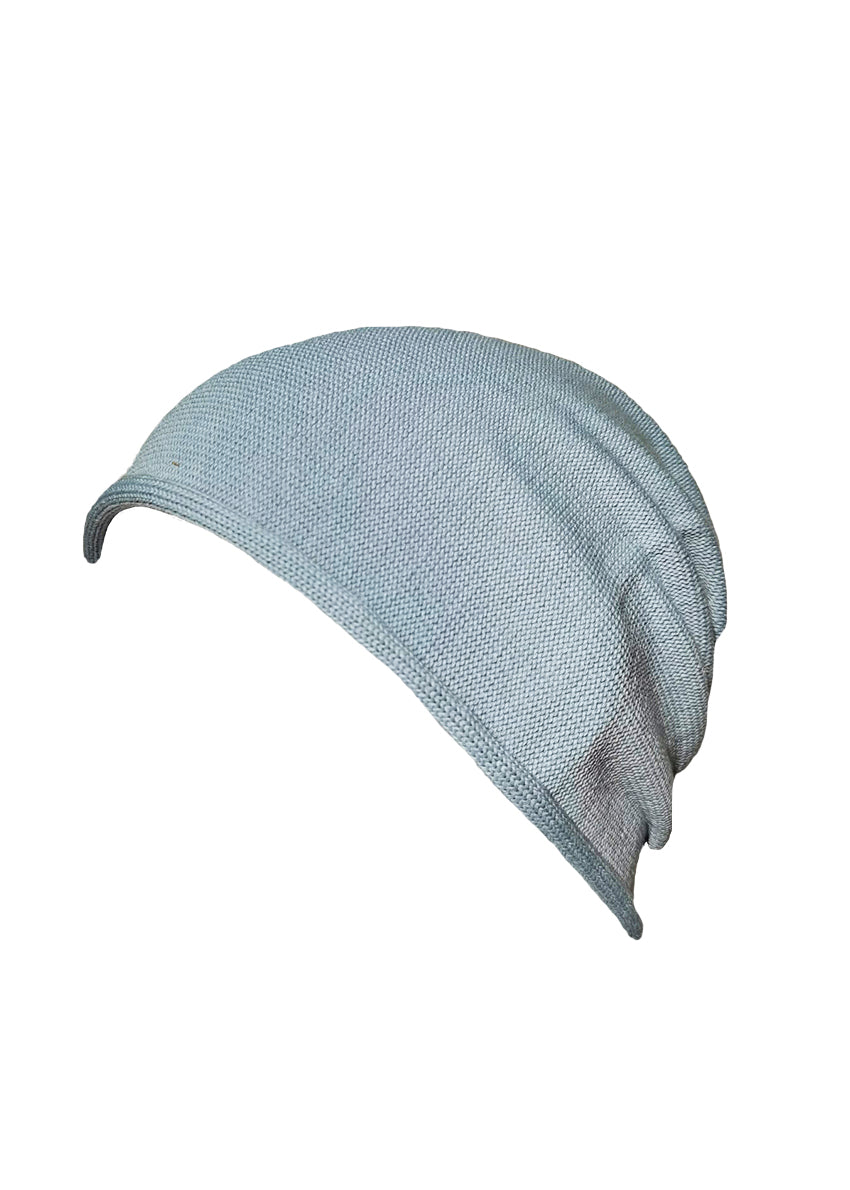 Cotton cute alice blue beanie. The fine cotton is exceptionally suited to those with sensitive skin