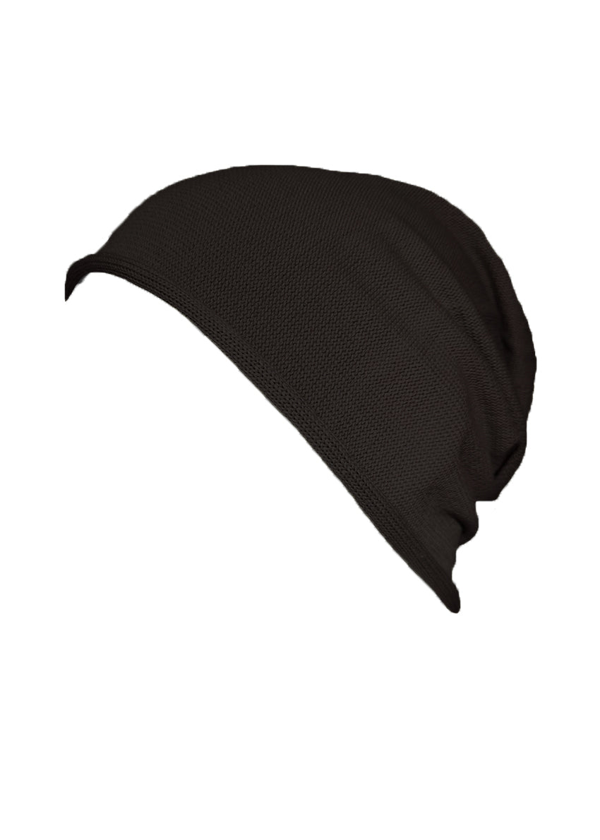 Cotton cute black beanie. The fine cotton is exceptionally suited to those with sensitive skin