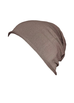 Cotton cute brown grey beanie. The fine cotton is exceptionally suited to those with sensitive skin