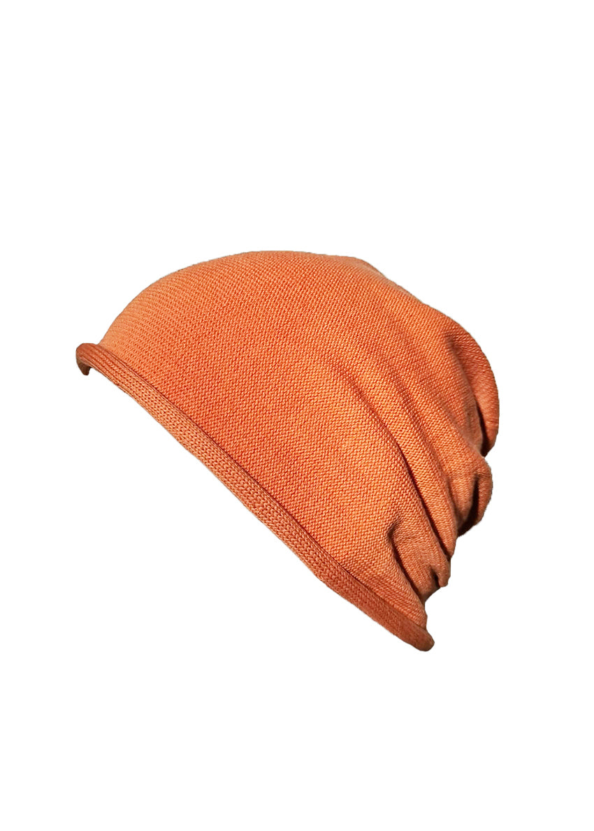 Cotton cute coral beanie. The fine cotton is exceptionally suited to those with sensitive skin
