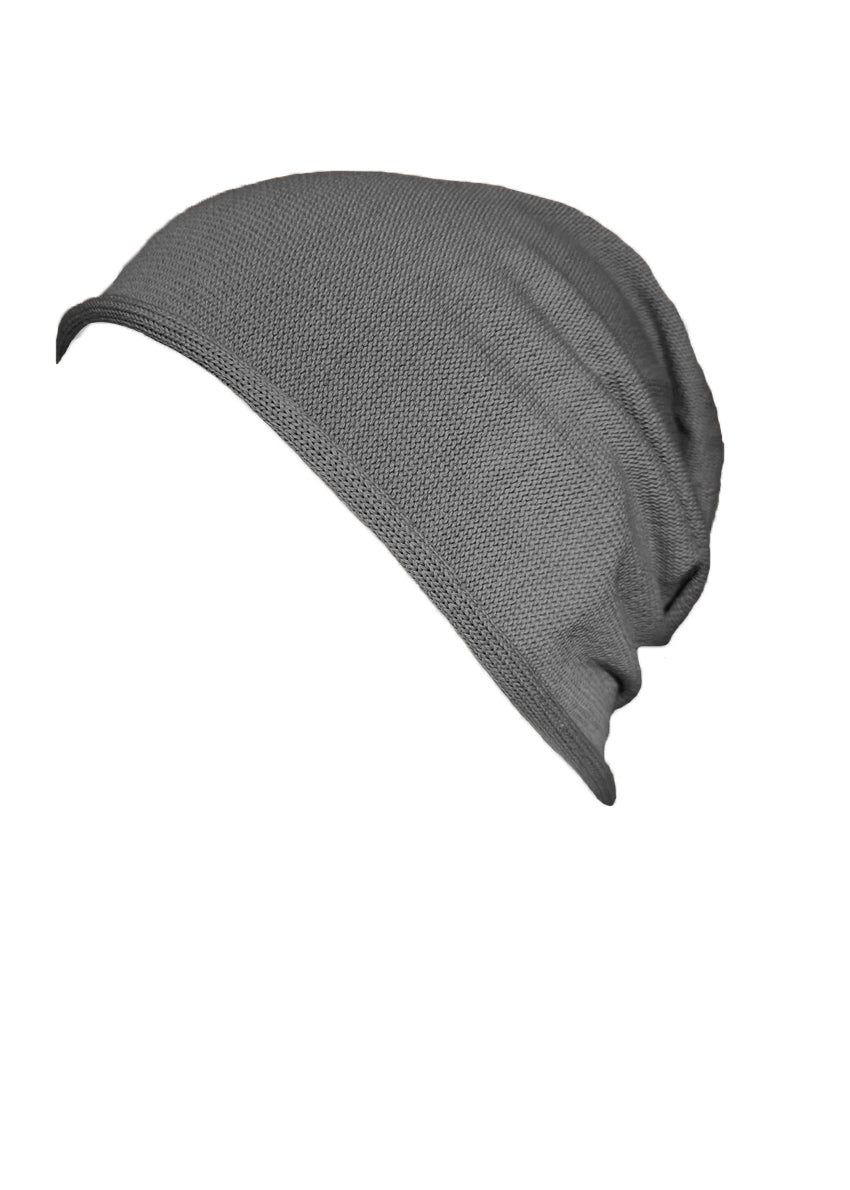 Cotton cute grey beanie. The fine cotton is exceptionally suited to those with sensitive skin