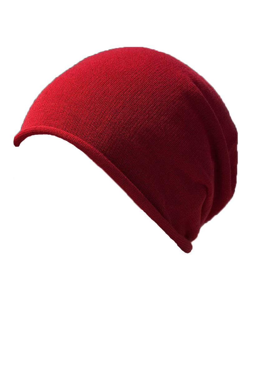 Cotton cute red brown beanie. The fine cotton is exceptionally suited to those with sensitive skin