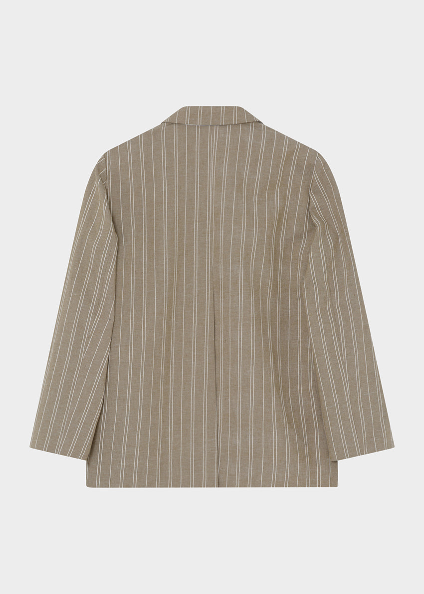 Brown pinstripe blazer on a white background