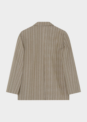 Brown pinstripe blazer on a white background