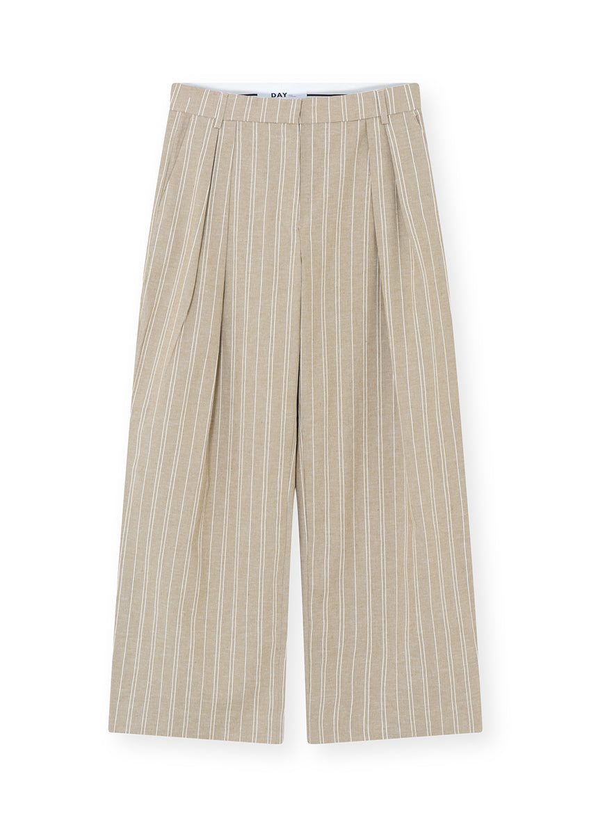 Beige striped pants on a white background