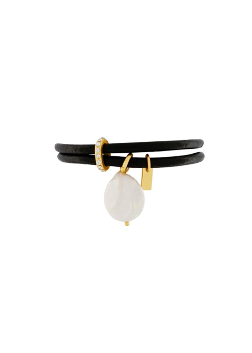 Short Pearl Leather Bracelet
