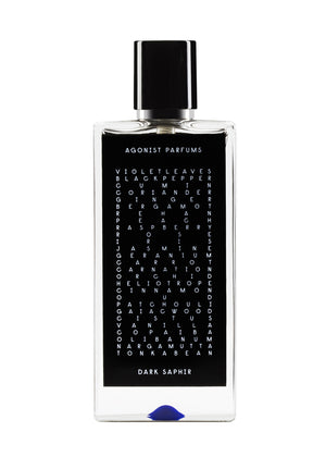 Perfume bottle labeled 'Dark Saphir' by Agonist Parfums on a white background
