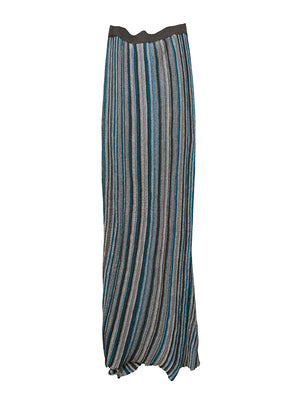 Striped skirt with black, blue, and gray pattern on a white background