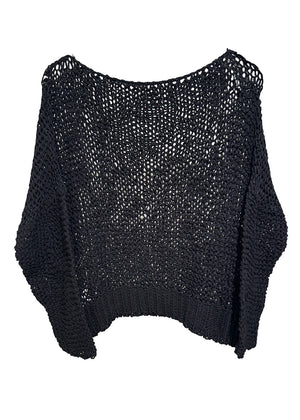 Black knit sweater on a white background