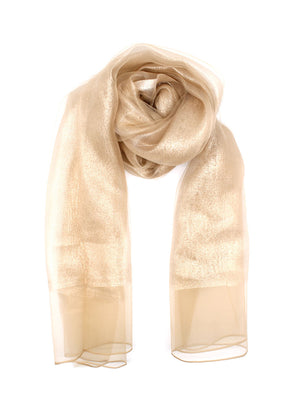 This elegant beige scarf features vibrant colors and a delicate sheer finish. The lightweight, airy fabric drapes beautifully, making it a versatile accessory for both casual and formal occasions.
