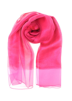 This elegant hot pink scarf features vibrant colors and a delicate sheer finish. The lightweight, airy fabric drapes beautifully, making it a versatile accessory for both casual and formal occasions.