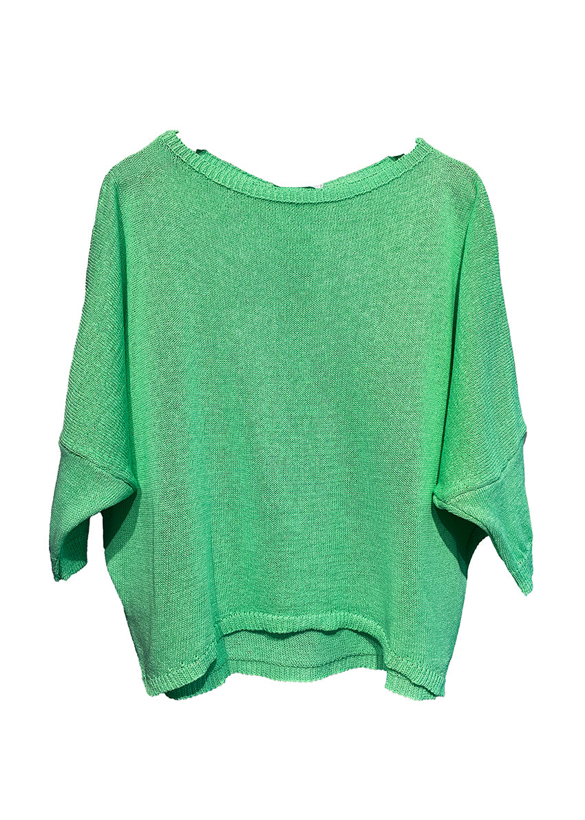 Green crop top - sweater that makes you feel like a teenager! Featuring a wide boat neckline. Its cropped cut and 3/4 sleeves