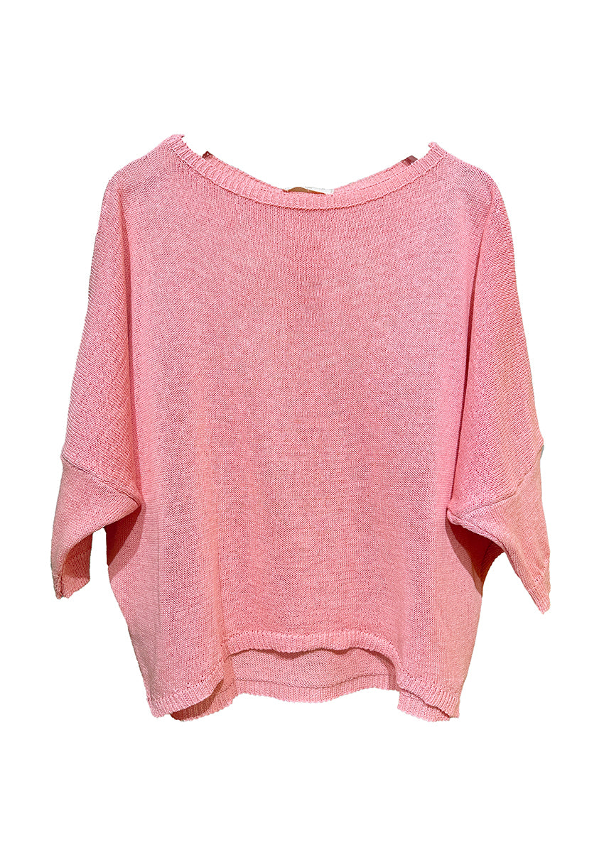 Salmon crop top - sweater that makes you feel like a teenager! Featuring a wide boat neckline. Its cropped cut and 3/4 sleeves