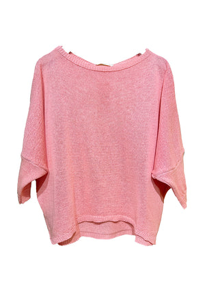 Salmon crop top - sweater that makes you feel like a teenager! Featuring a wide boat neckline. Its cropped cut and 3/4 sleeves