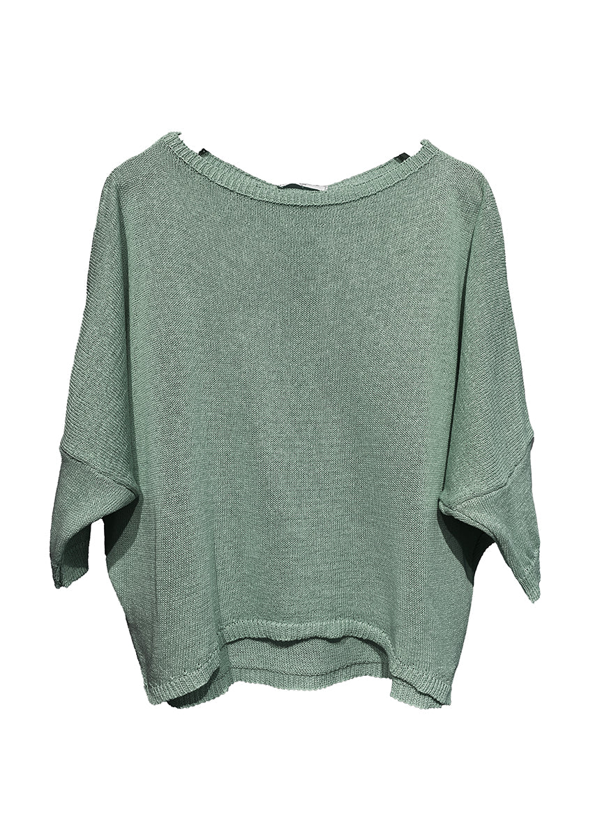 Green crop top - sweater that makes you feel like a teenager! Featuring a wide boat neckline. Its cropped cut and 3/4 sleeves
